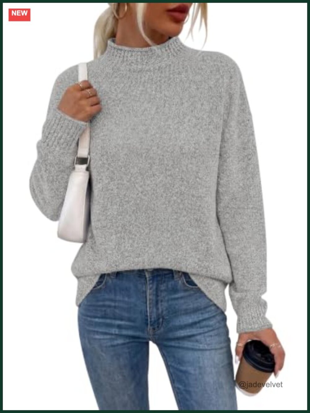 Mock Neck Ribbed Knit Cotton Pullover Sweater Loose Fit Long Sleeve Fall Y2K